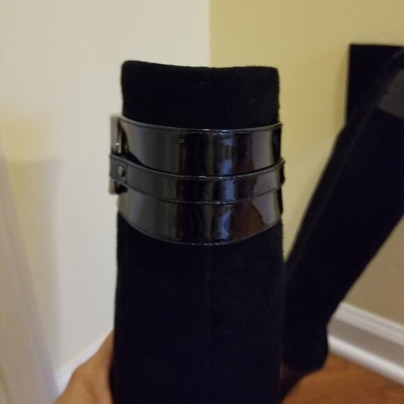 Cole Haan Air Sierra Tall Boots - Black Suede and Patent Leather Size 8 - Picture 5 of 16